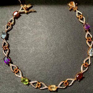 925 Silver Gold Plated Gemstones Bracelet